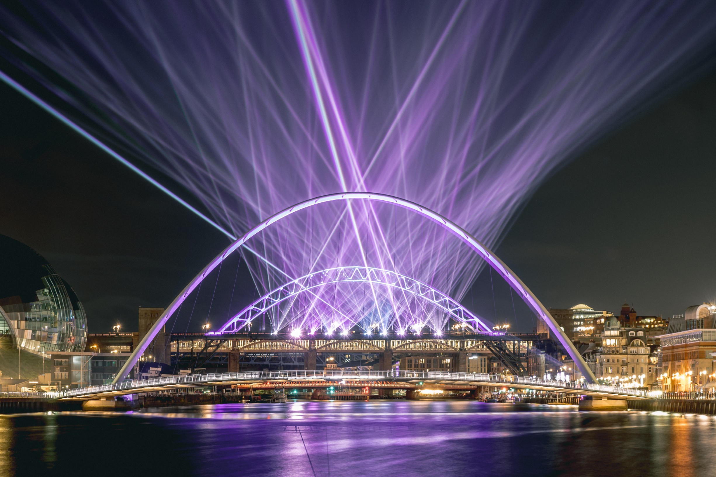 Laser display looking at the Tyne Bridge